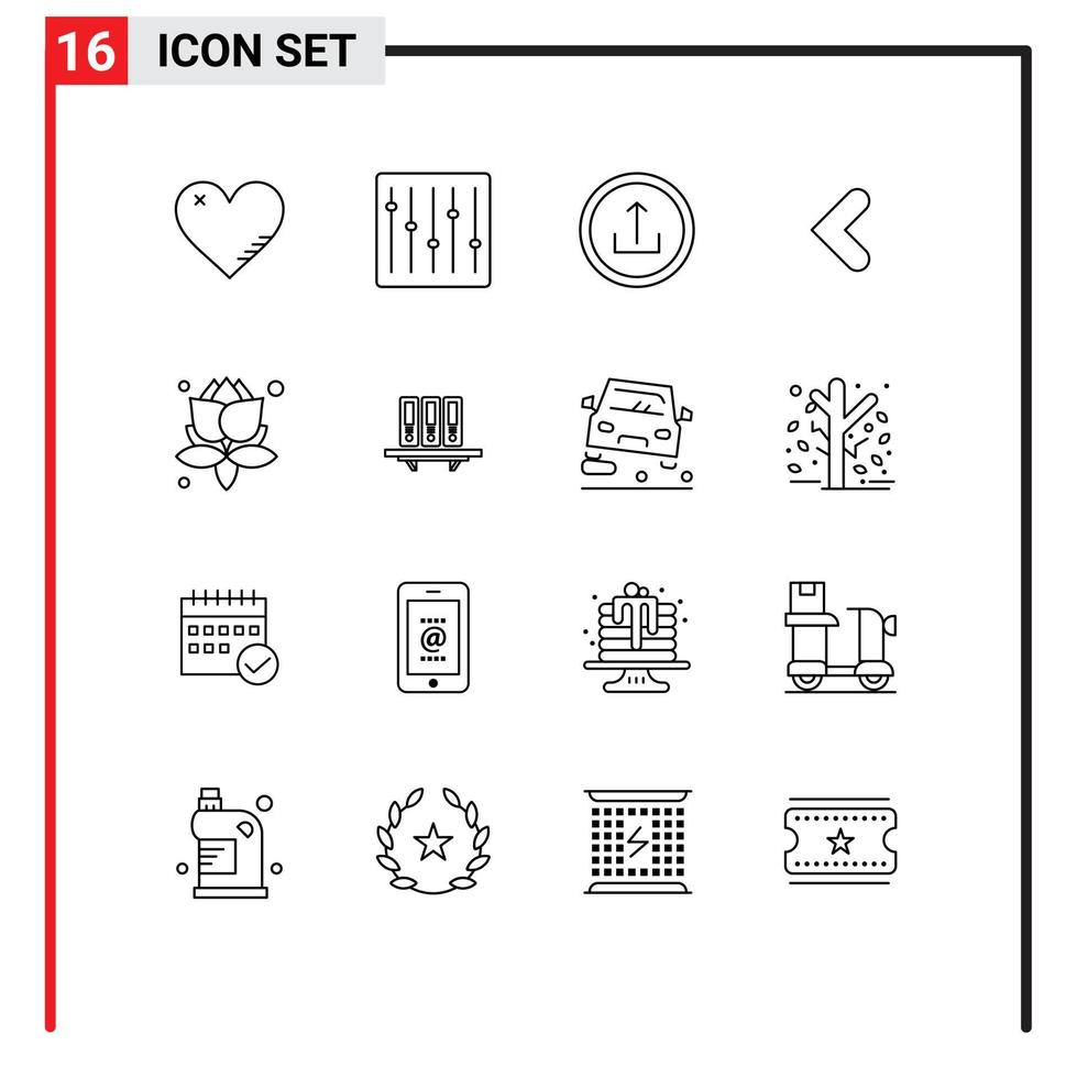 modern reeks van 16 contouren pictogram van links terug muziek- pijl mobiel bewerkbare vector ontwerp elementen