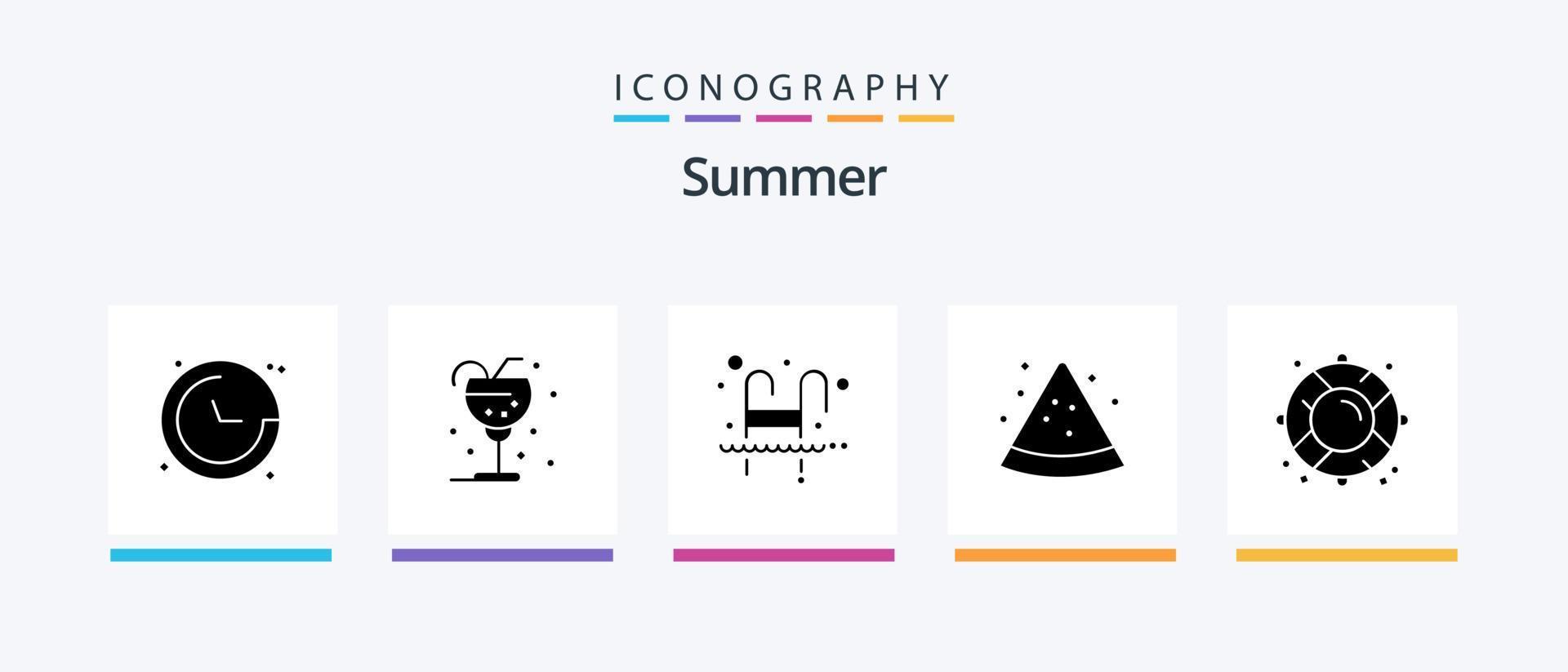zomer glyph 5 icoon pak inclusief boei. plak. rietje. fruit. zwemmen. creatief pictogrammen ontwerp vector
