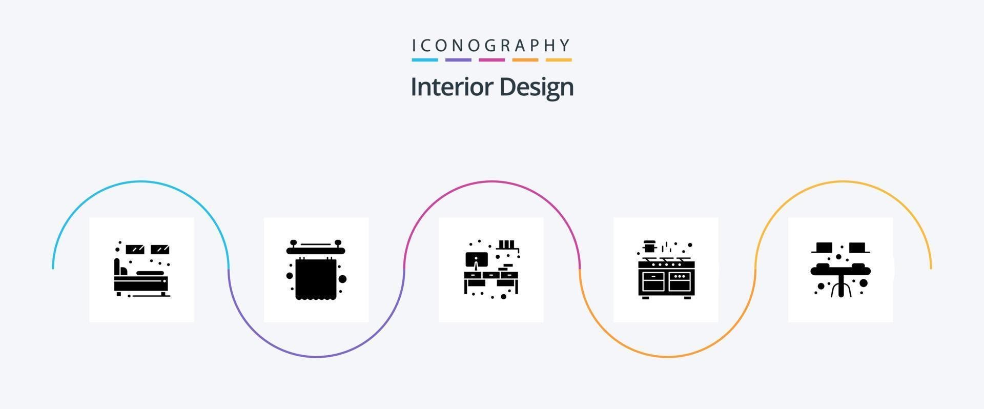 interieur ontwerp glyph 5 icoon pak inclusief Koken. oven. interieur. keuken. TV vector