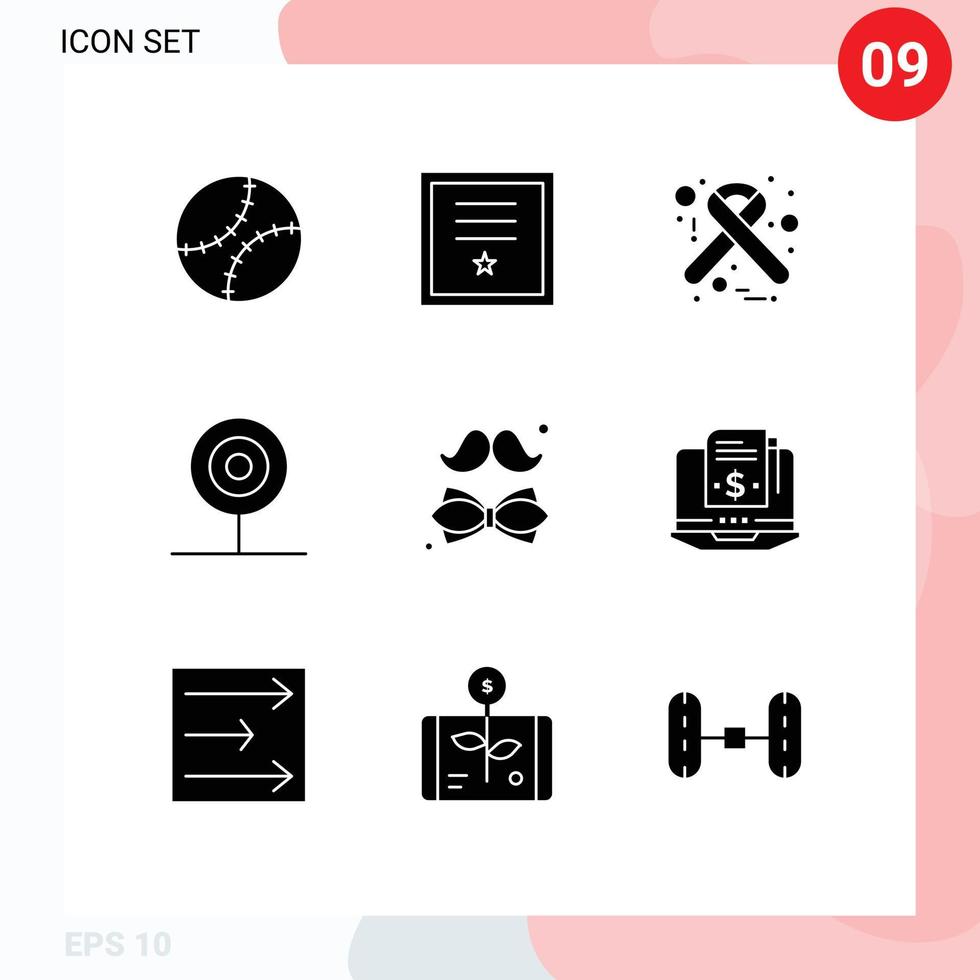 modern reeks van 9 solide glyphs pictogram van keuken snel voedsel postzegel drinken lint bewerkbare vector ontwerp elementen