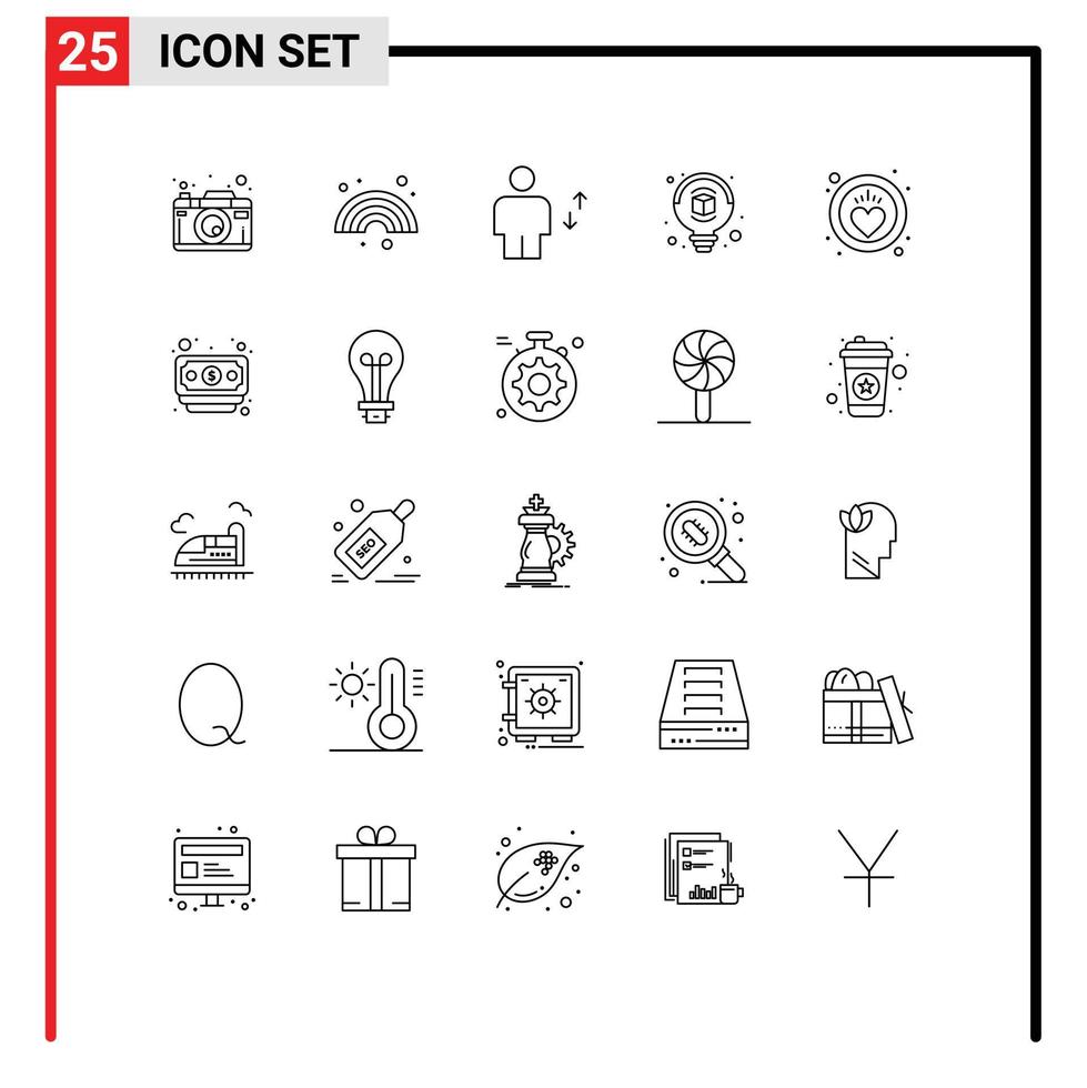 reeks van 25 modern ui pictogrammen symbolen tekens voor hart idee avatar ontwerp Actie bewerkbare vector ontwerp elementen