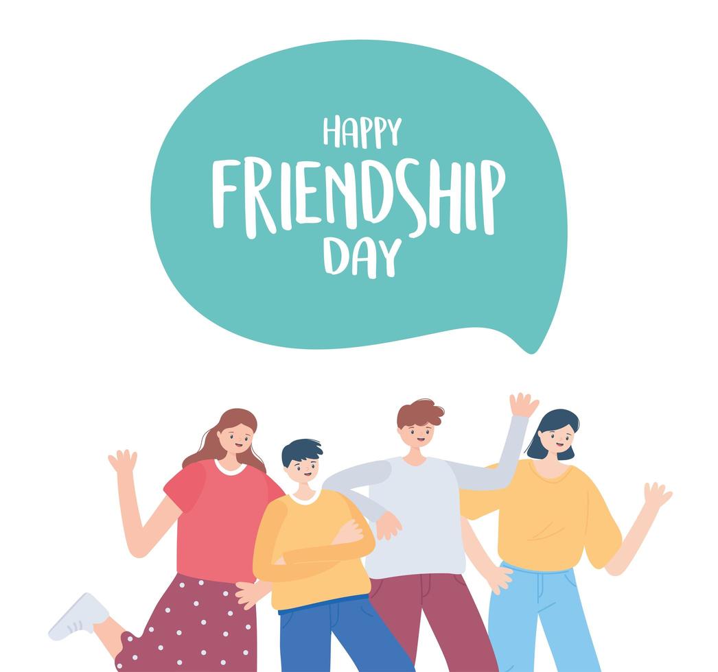 gelukkige vriendschapsdag, diverse vriendengroep mensen speciale gebeurtenisviering vector