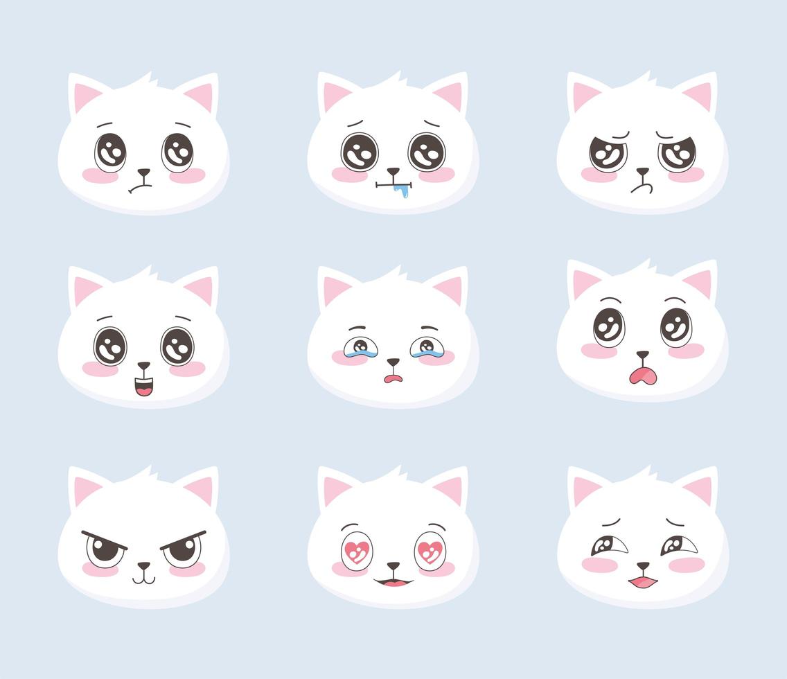 schattige katten emoticons cartoon verschillende gezichten dieren grappig vector