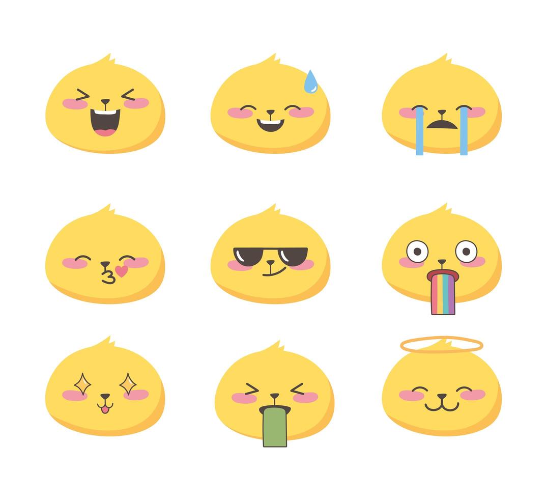 sociale media emoji-uitdrukkingen staan voor cartooncollectie vector