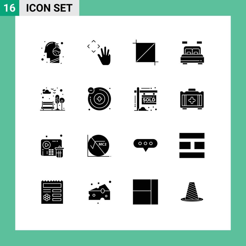 modern reeks van 16 solide glyphs pictogram van park bank kruis bed leven bewerkbare vector ontwerp elementen