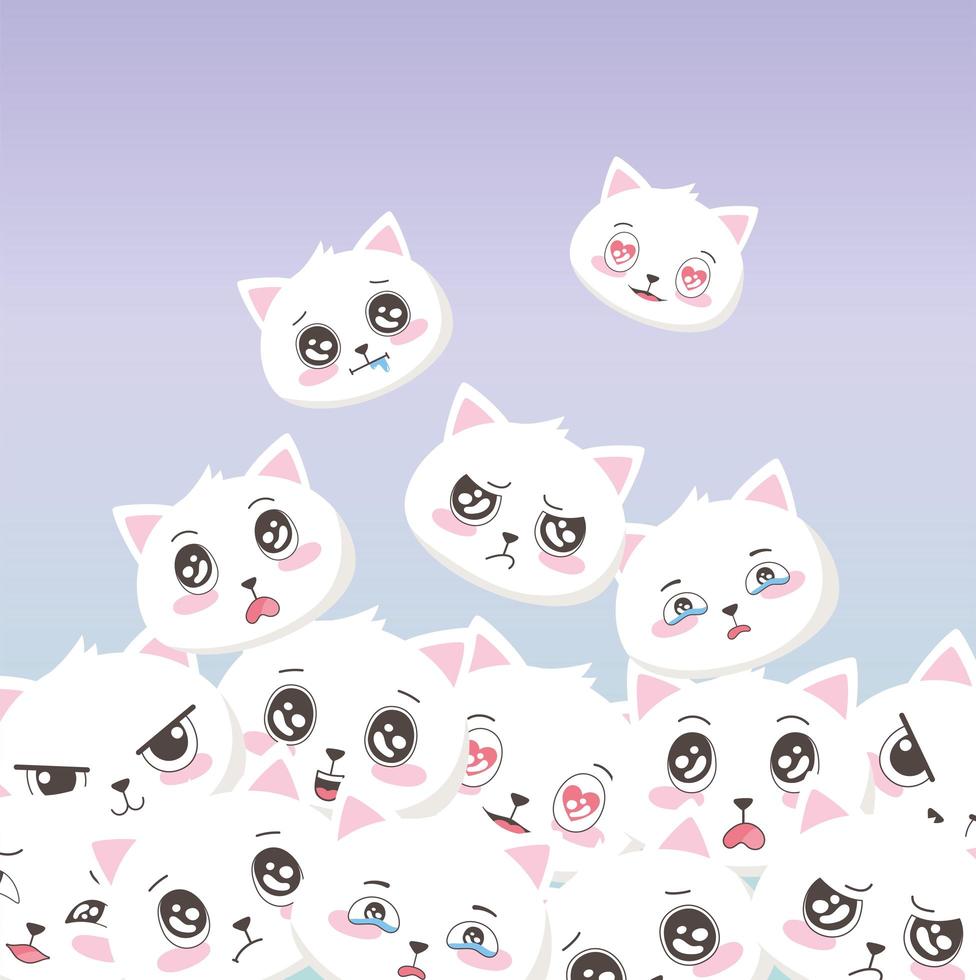 schattige witte katten gezichten emoticons cartoon dieren achtergrond vector