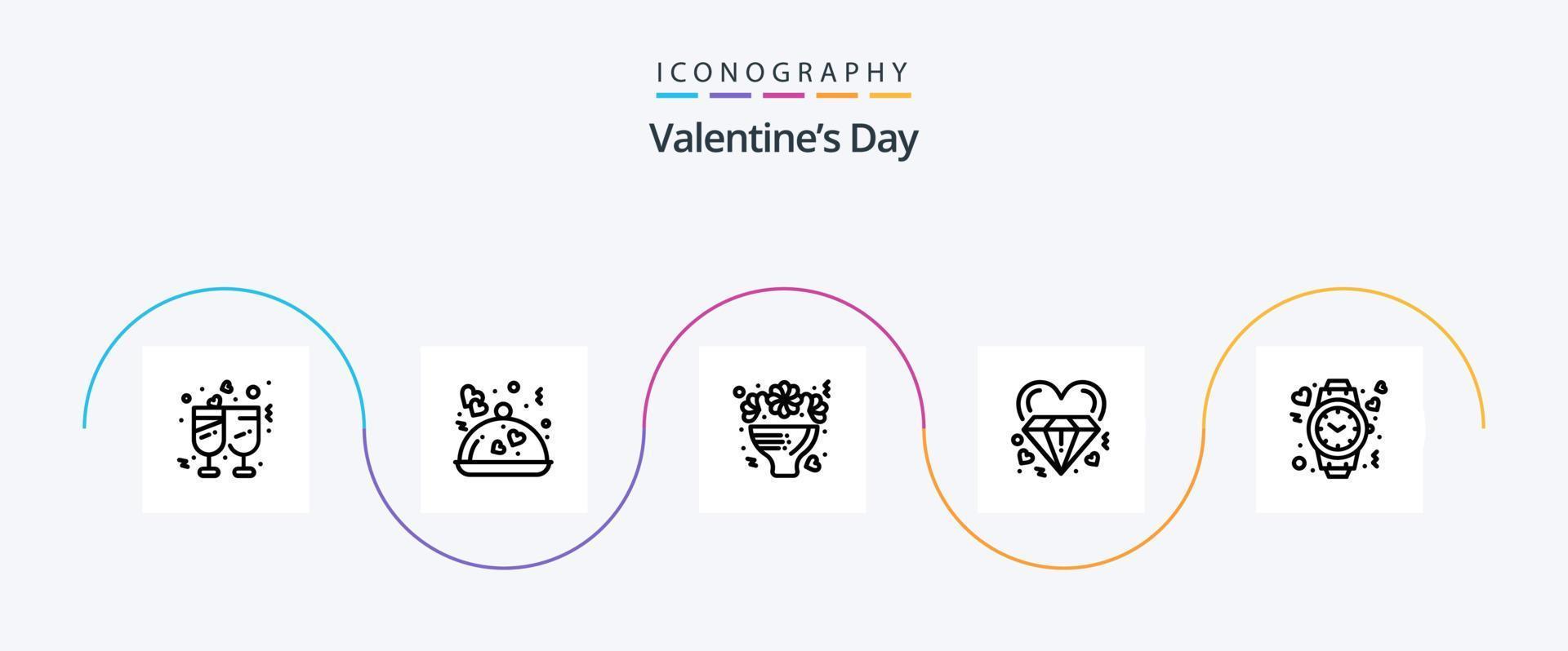 valentijnsdag dag lijn 5 icoon pak inclusief bruiloft. liefde. boeket. hart. vieren vector