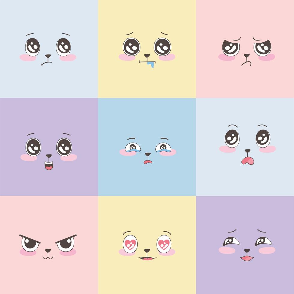 set van kleurrijke emoticons, emoji gezichten expressie cartoon design vector