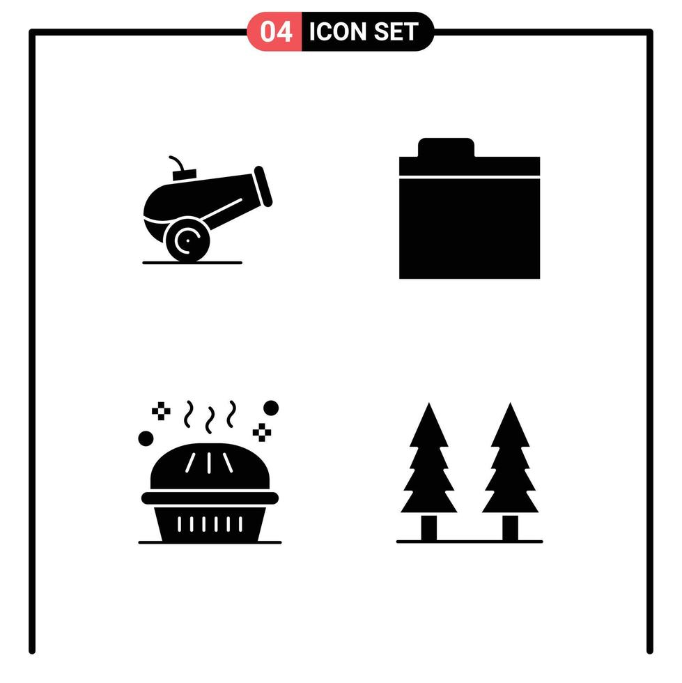 modern reeks van 4 solide glyphs pictogram van canon pompoen taart map avondeten natuur bewerkbare vector ontwerp elementen