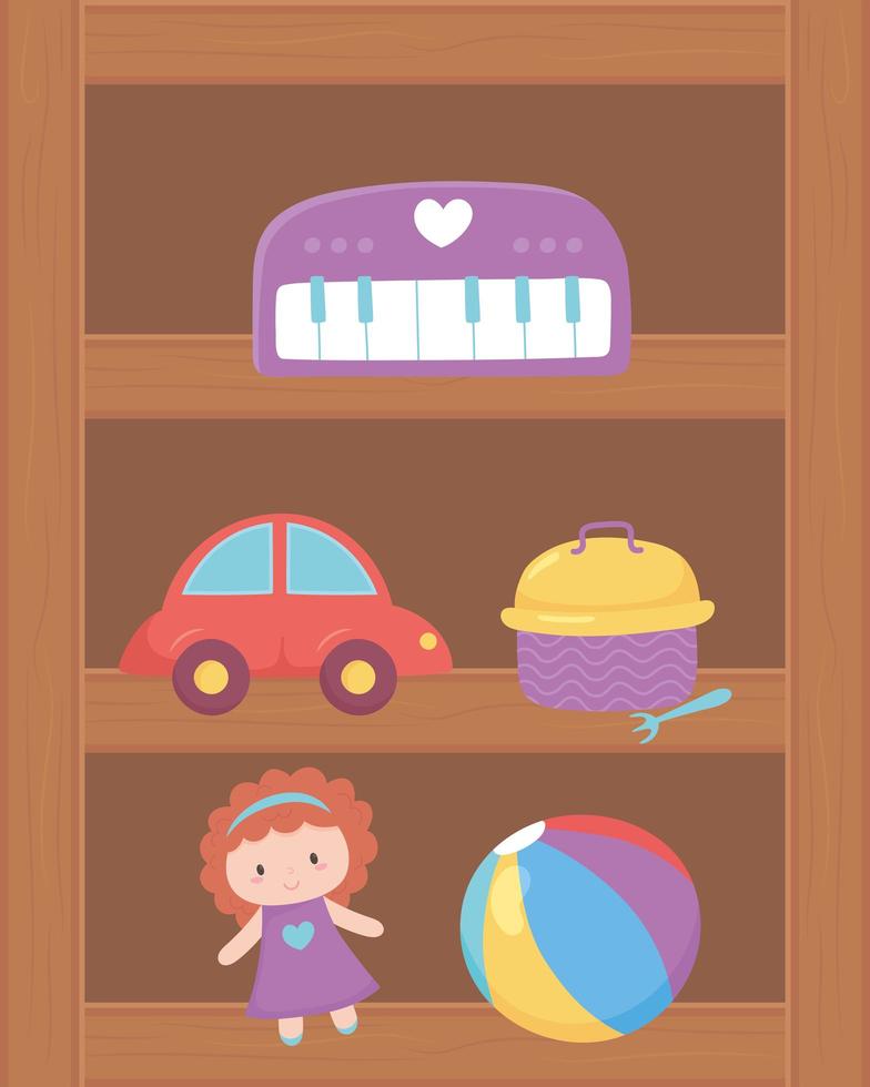 auto pop bal piano speelgoed object voor kleine kinderen om tekenfilm op houten plank te spelen vector