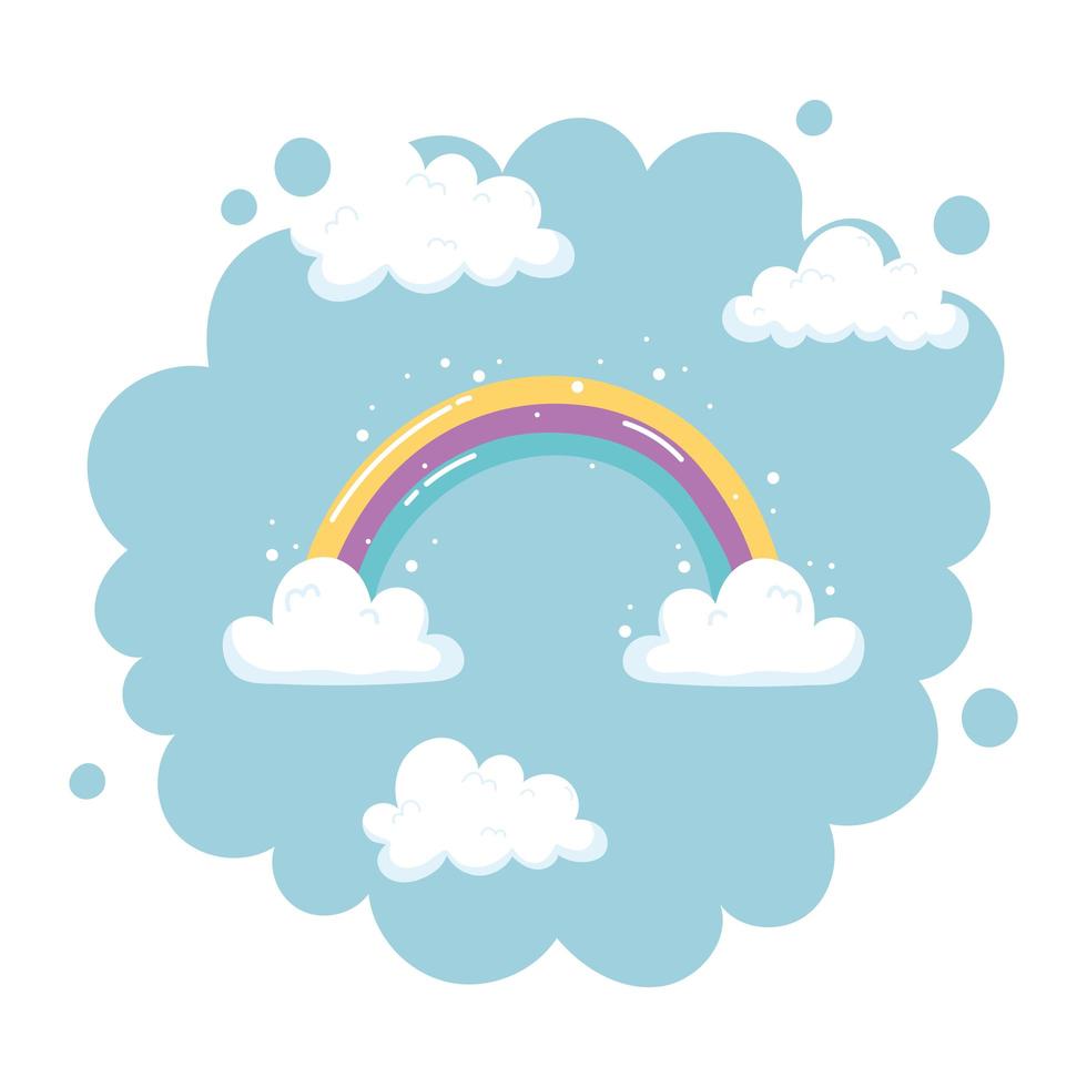 heldere regenboog met wolken hemel natuur cartoon decoratie vector
