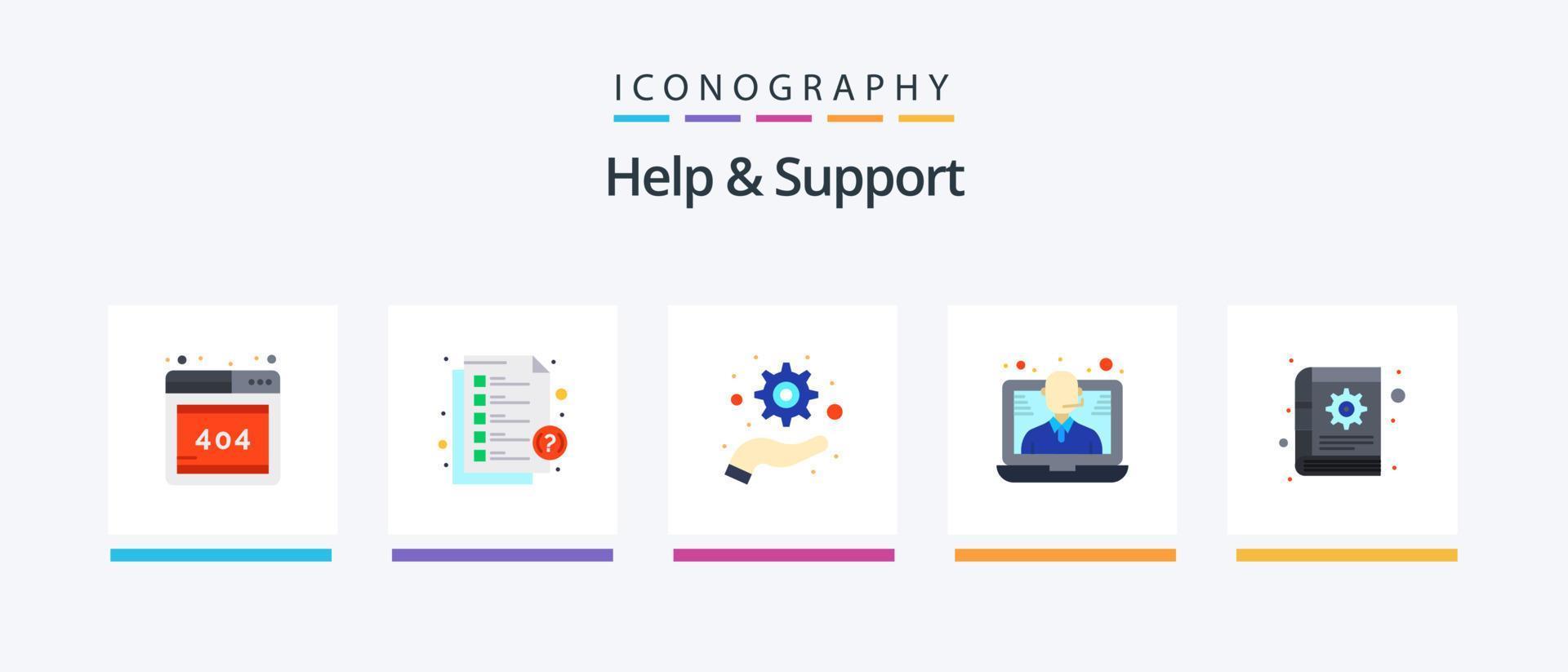 helpen en ondersteuning vlak 5 icoon pak inclusief notities. inhoud. optimalisatie. boek. steun. creatief pictogrammen ontwerp vector