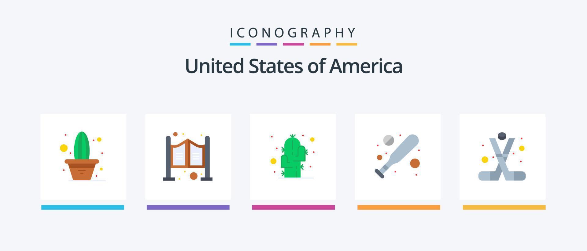 Verenigde Staten van Amerika vlak 5 icoon pak inclusief sport. hockey. cactus. harde bal. basketbal. creatief pictogrammen ontwerp vector