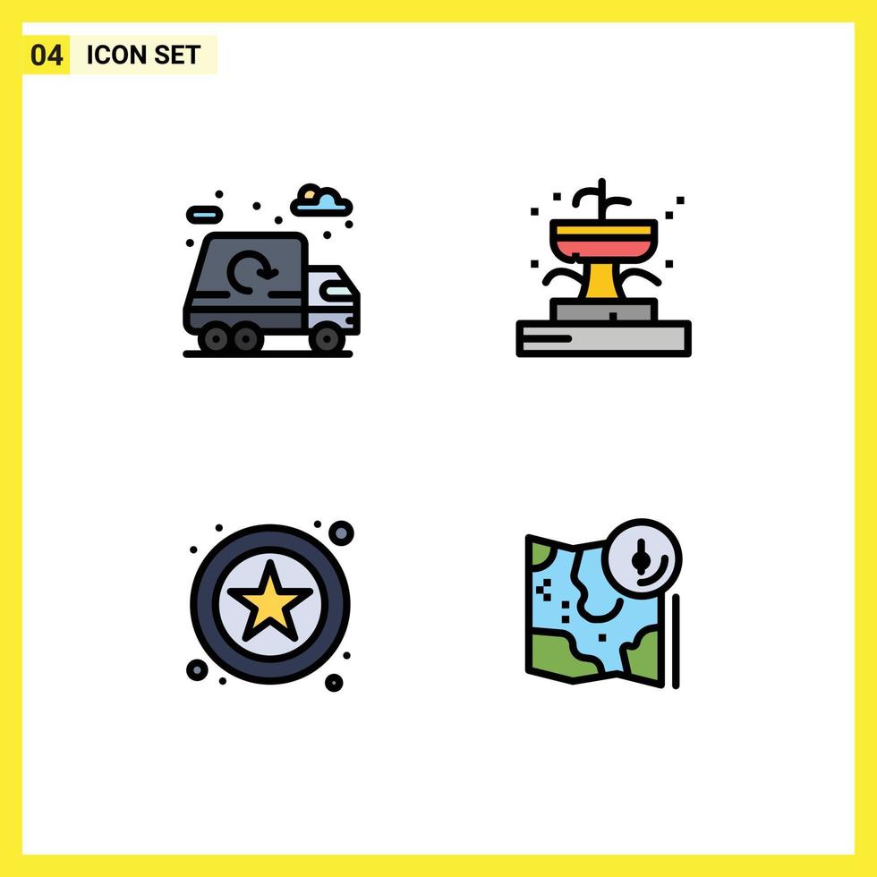 modern reeks van 4 gevulde lijn vlak kleuren pictogram van stad ster vrachtauto tuin kaart bewerkbare vector ontwerp elementen