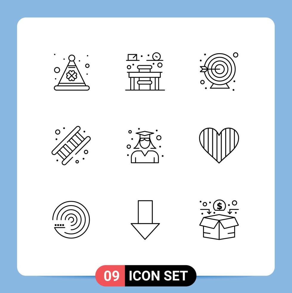 reeks van 9 modern ui pictogrammen symbolen tekens voor diploma uitreiking onderwijs doel trap baan bewerkbare vector ontwerp elementen