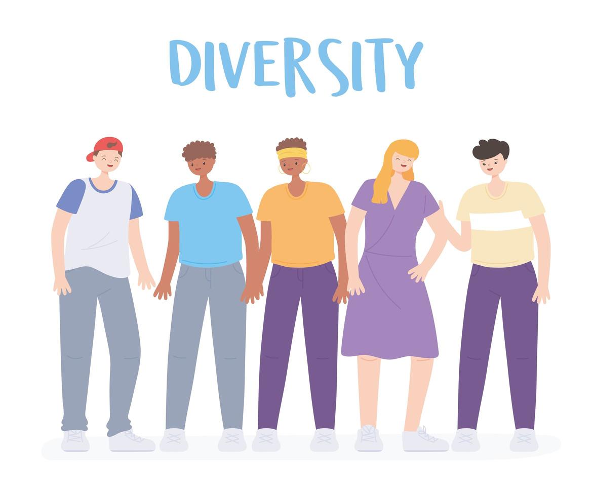 Diverse multiraciale en multiculturele mensen, groepeer mannen en vrouwen vector