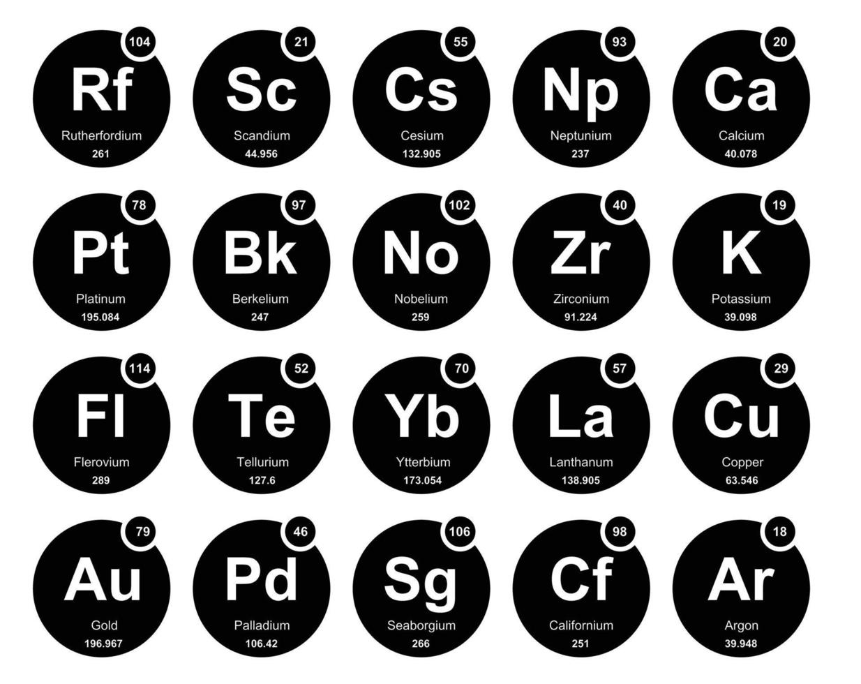 20 preiodisch tafel van de elementen icoon pak ontwerp vector