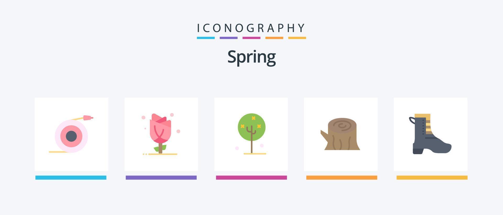voorjaar vlak 5 icoon pak inclusief de lente. hout. roos. logboek. lotus bloem. creatief pictogrammen ontwerp vector