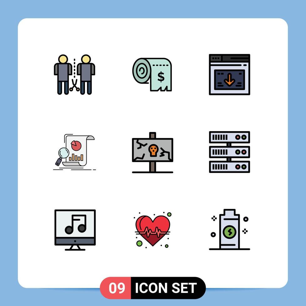 mobiel koppel gevulde lijn vlak kleur reeks van 9 pictogrammen van bedrijf analyse onkosten downloaden web bewerkbare vector ontwerp elementen