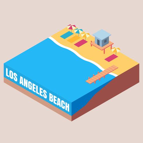 Los Angeles Beach leven picknick isometrische illustratie vector