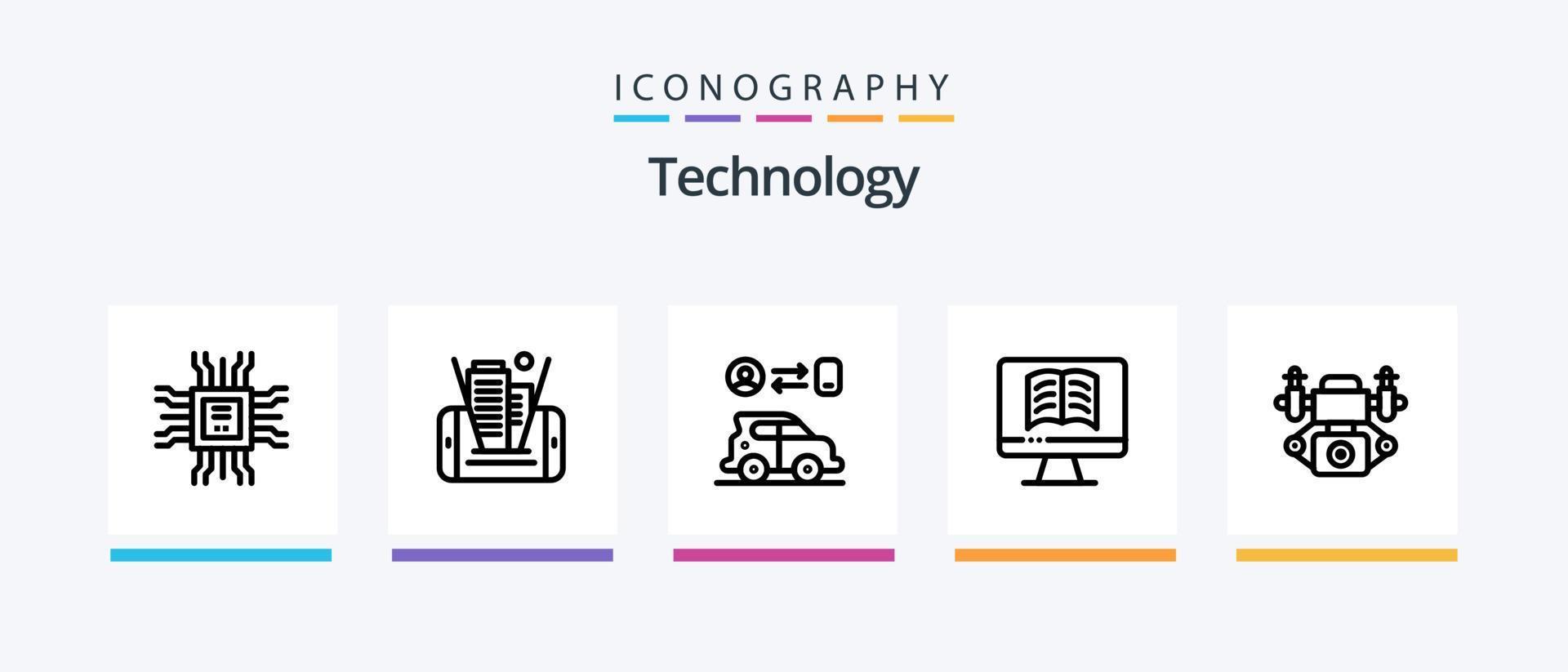 technologie lijn 5 icoon pak inclusief . aan het leren. blad. processor. wereld. creatief pictogrammen ontwerp vector