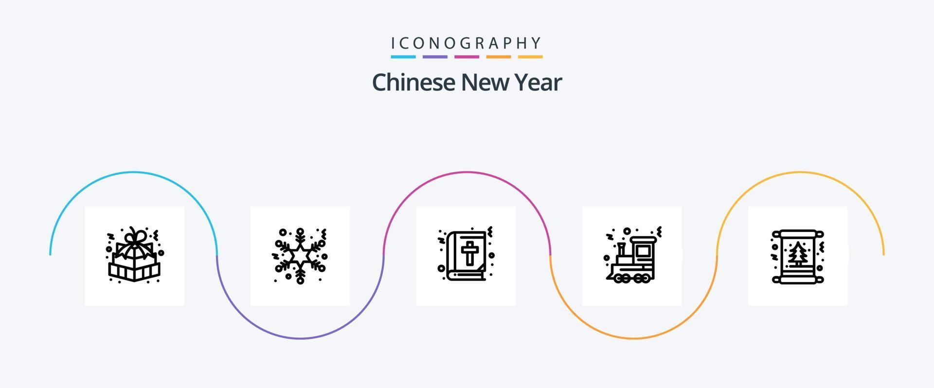 Chinese nieuw jaar lijn 5 icoon pak inclusief kerstmis. trein. Bijbel. vakantie. Kerstmis vector