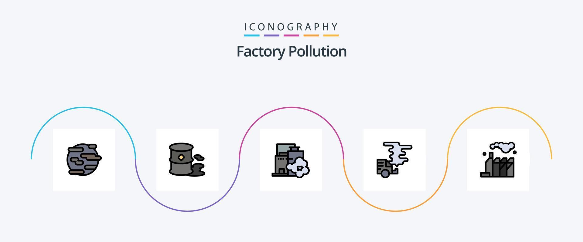 fabriek verontreiniging lijn gevulde vlak 5 icoon pak inclusief vervuiling. uitstoot. vervuiling. auto. verontreiniging vector