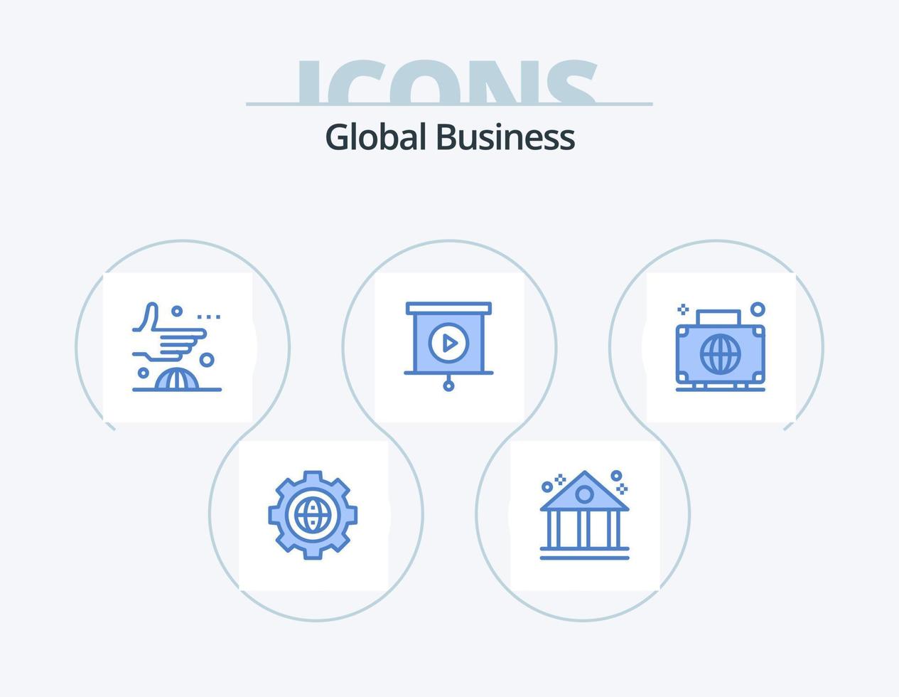 globaal bedrijf blauw icoon pak 5 icoon ontwerp. bagage. presentatie. overeenkomst. bedrijf. Internationale vector