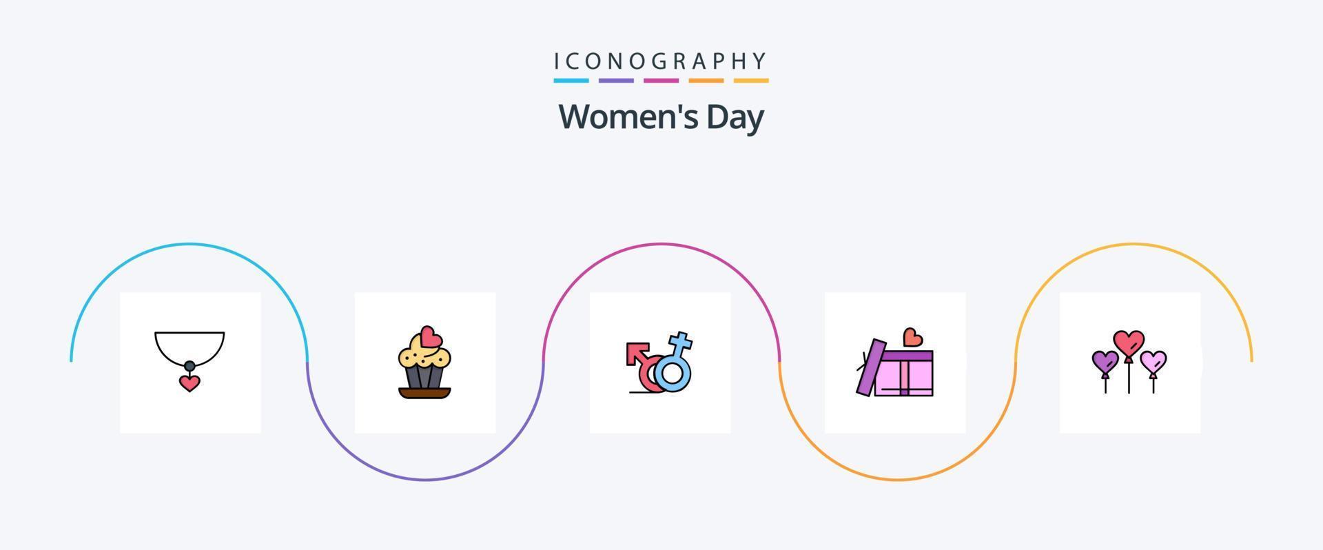 vrouwen dag lijn gevulde vlak 5 icoon pak inclusief liefde. mannetje. ballon. liefde vector