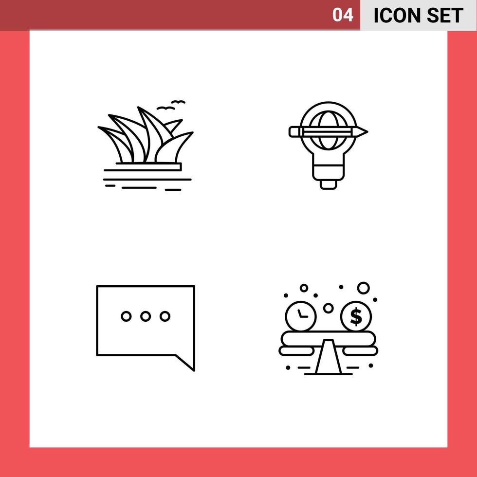 voorraad vector icoon pak van 4 lijn tekens en symbolen voor stadssets licht opera huis pen babbelen bewerkbare vector ontwerp elementen