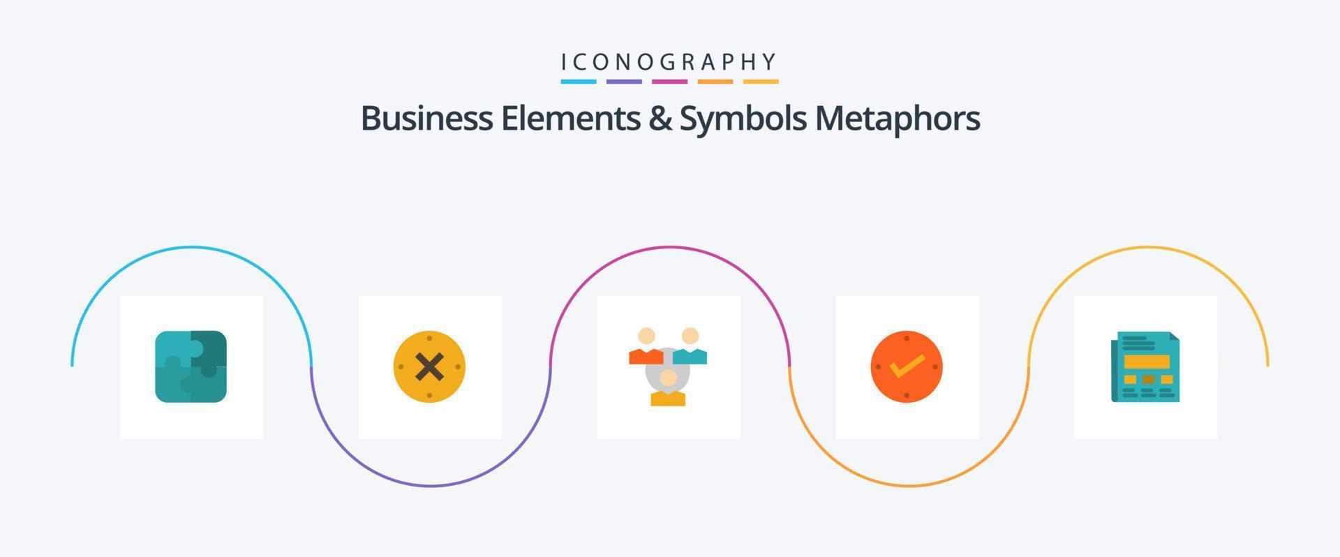bedrijf elementen en symbolen metaforen vlak 5 icoon pak inclusief papier. controleren. verbinding. goedgekeurd. Open vector