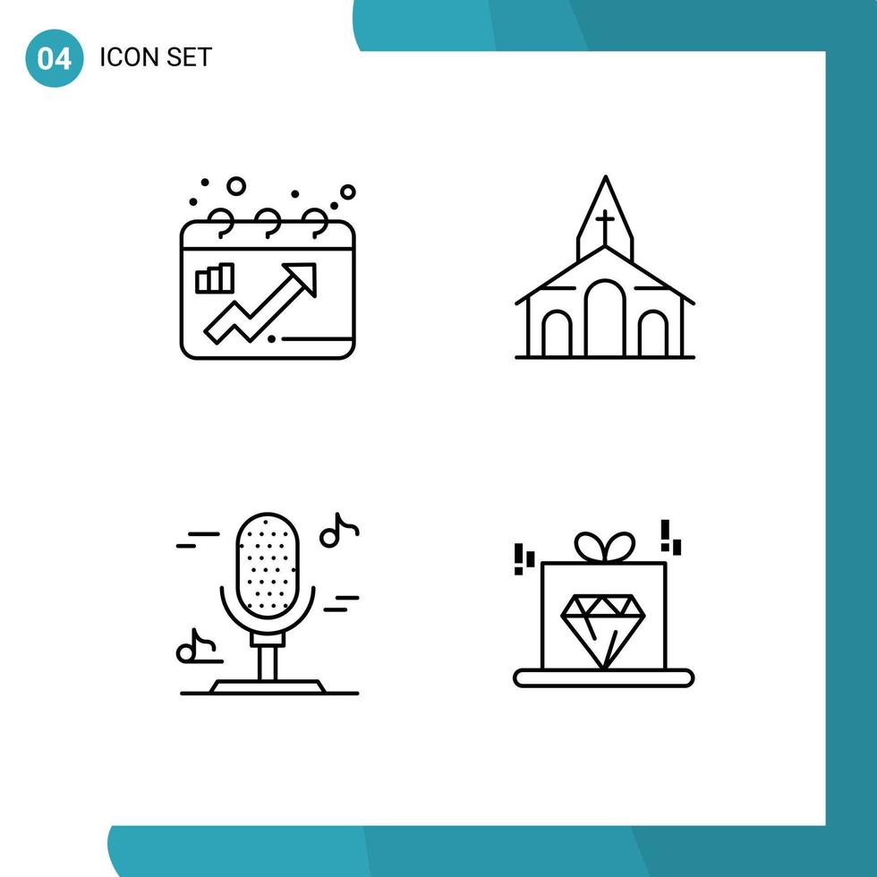 4 gebruiker koppel lijn pak van modern tekens en symbolen van kalender microfoon diagram kerk diamant bewerkbare vector ontwerp elementen