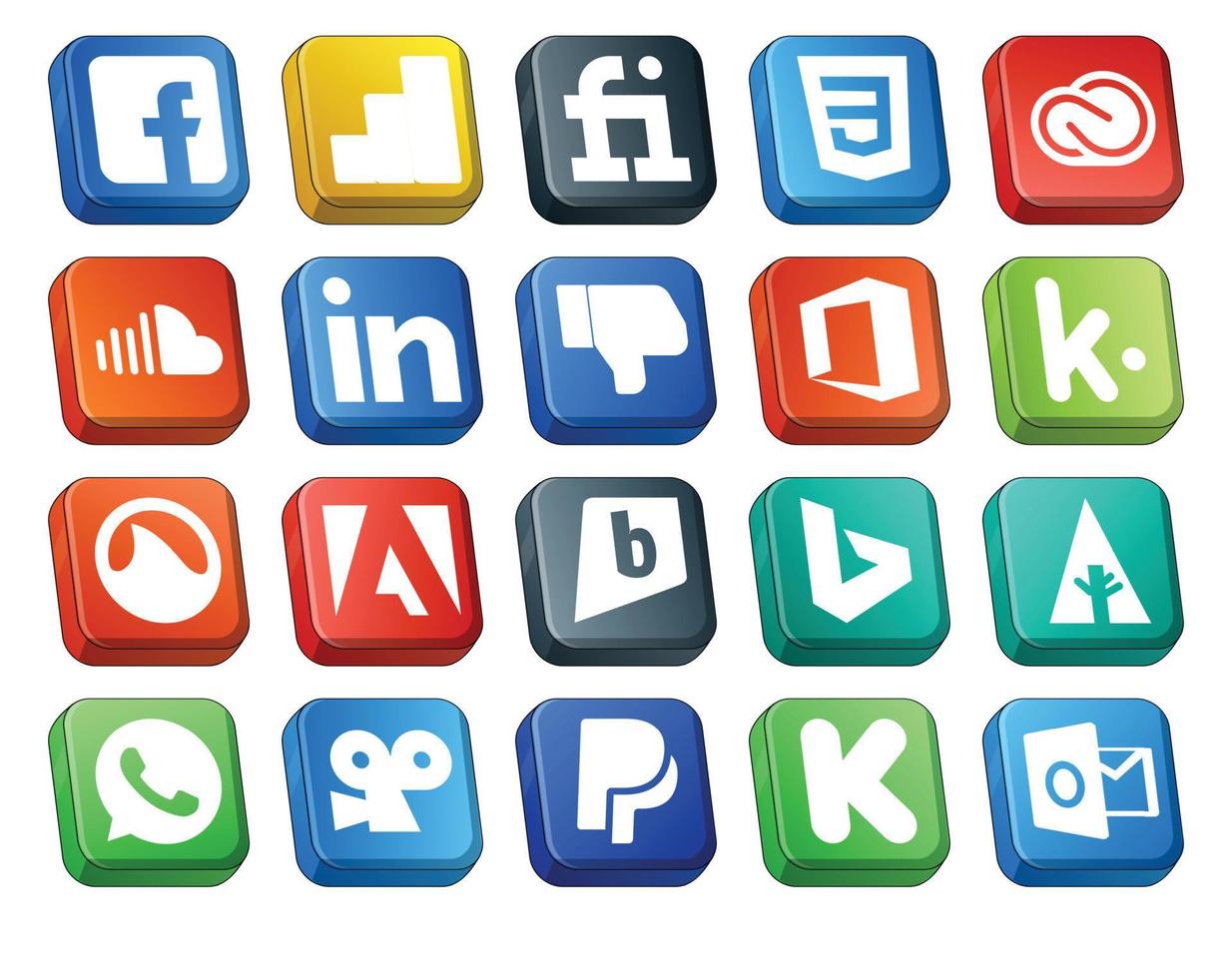 20 sociaal media icoon pak inclusief bing Adobe geluid grooveshark kantoor vector