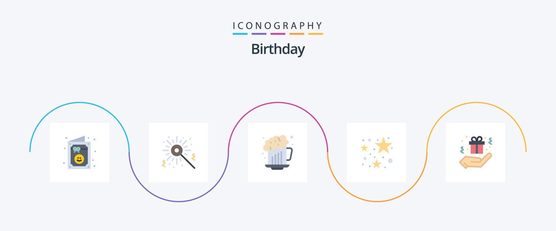 verjaardag vlak 5 icoon pak inclusief . doos. bier. verjaardag. staren vector