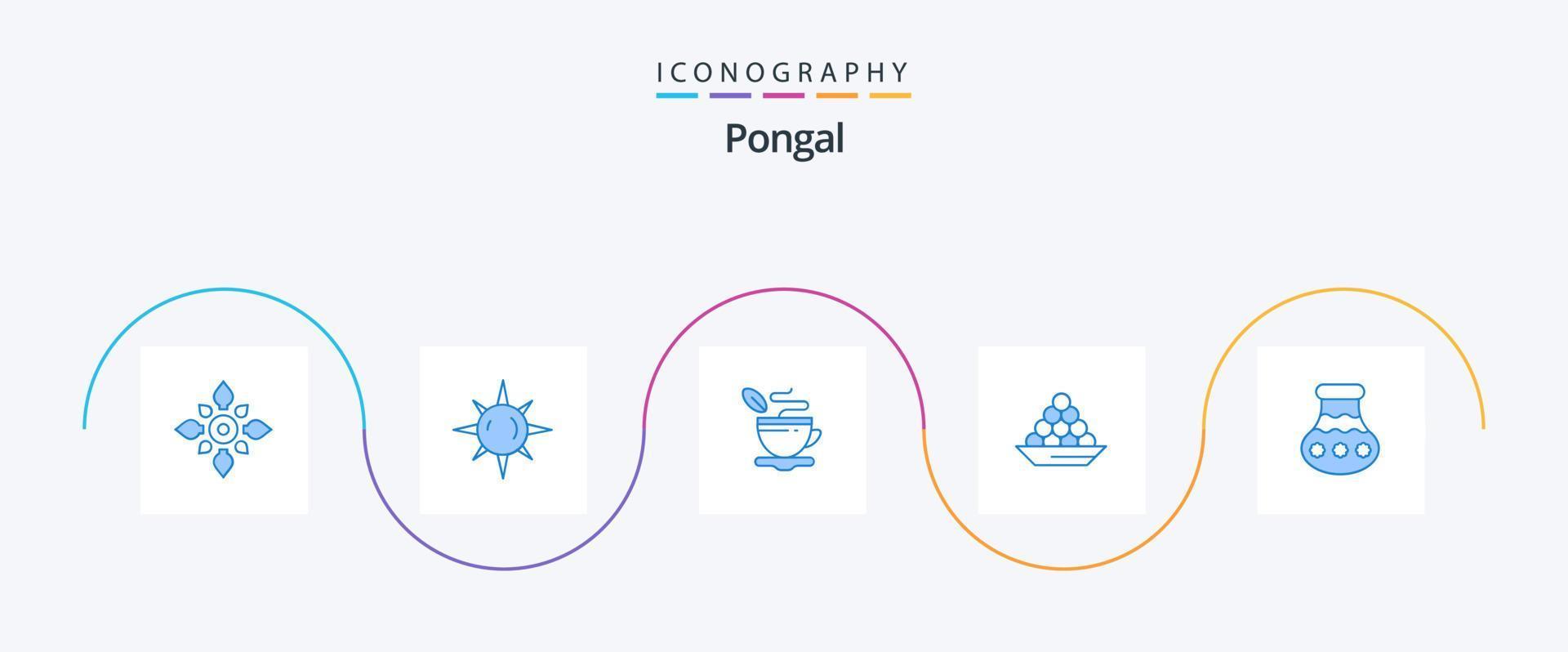 pongal blauw 5 icoon pak inclusief laddu. nagerecht. licht. delicatesse. koffie vector