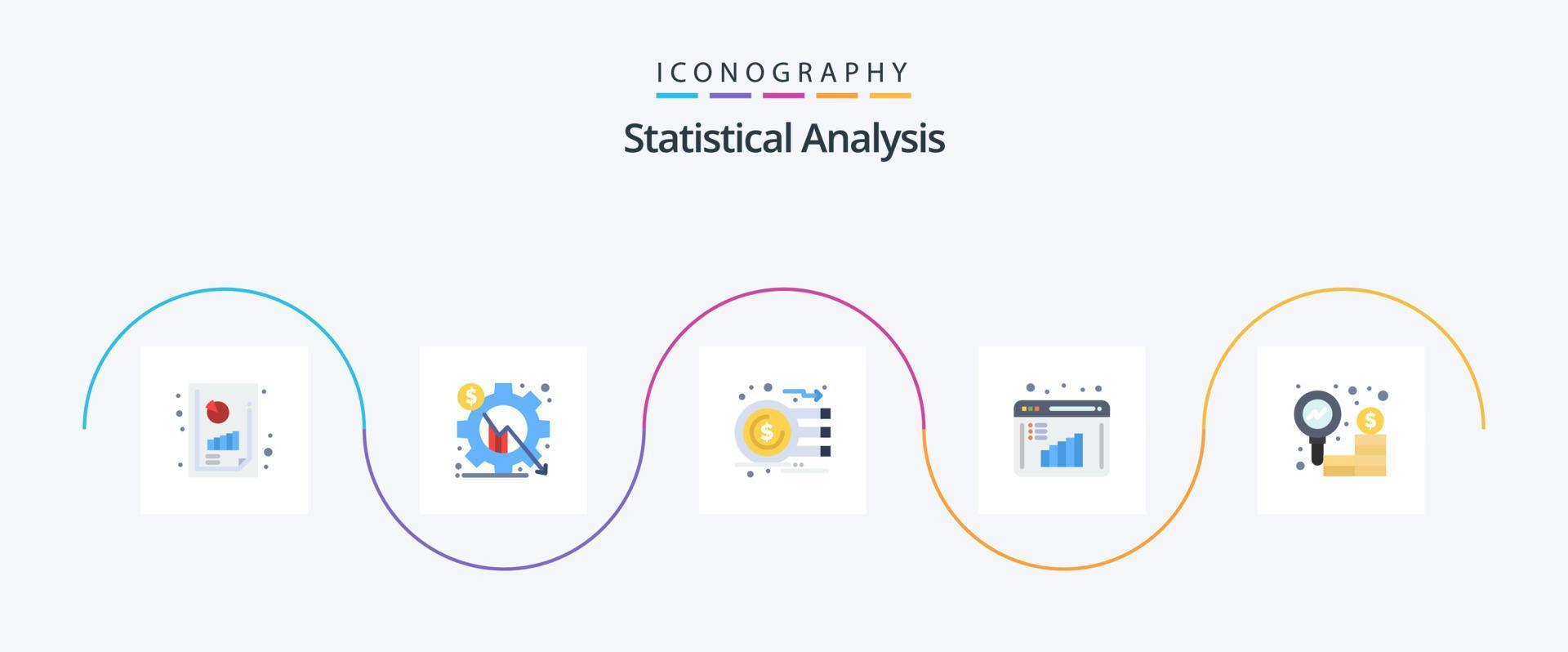 statistisch analyse vlak 5 icoon pak inclusief gegevens evaluatie. bedrijf Onderzoek. instelling. bedrijf rapport. diagram vector