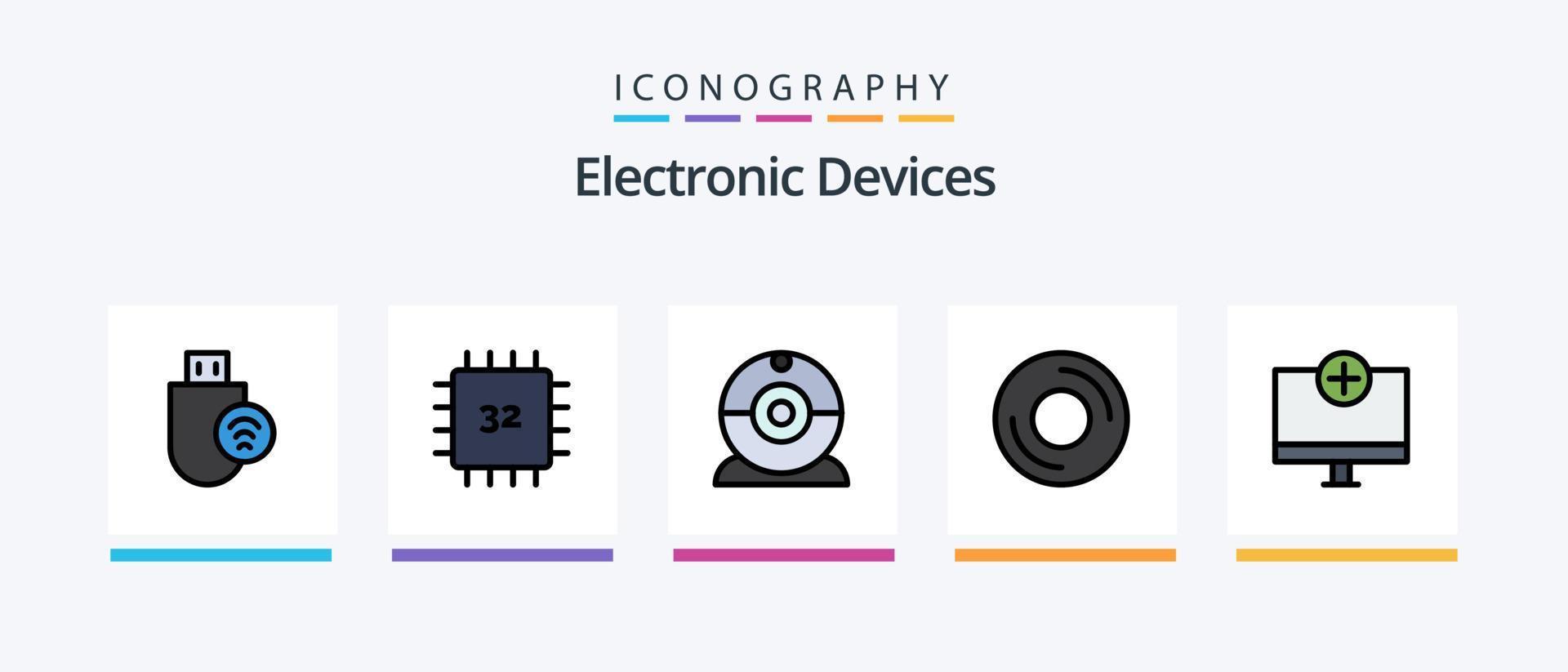 apparaten lijn gevulde 5 icoon pak inclusief apparaten. chippen. schijf. stok. hardware. creatief pictogrammen ontwerp vector