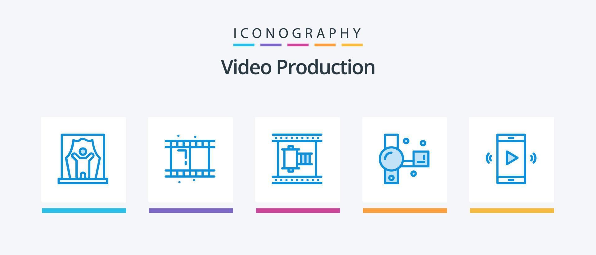 video productie blauw 5 icoon pak inclusief opname. camera. camcorder. film haspel. creatief pictogrammen ontwerp vector