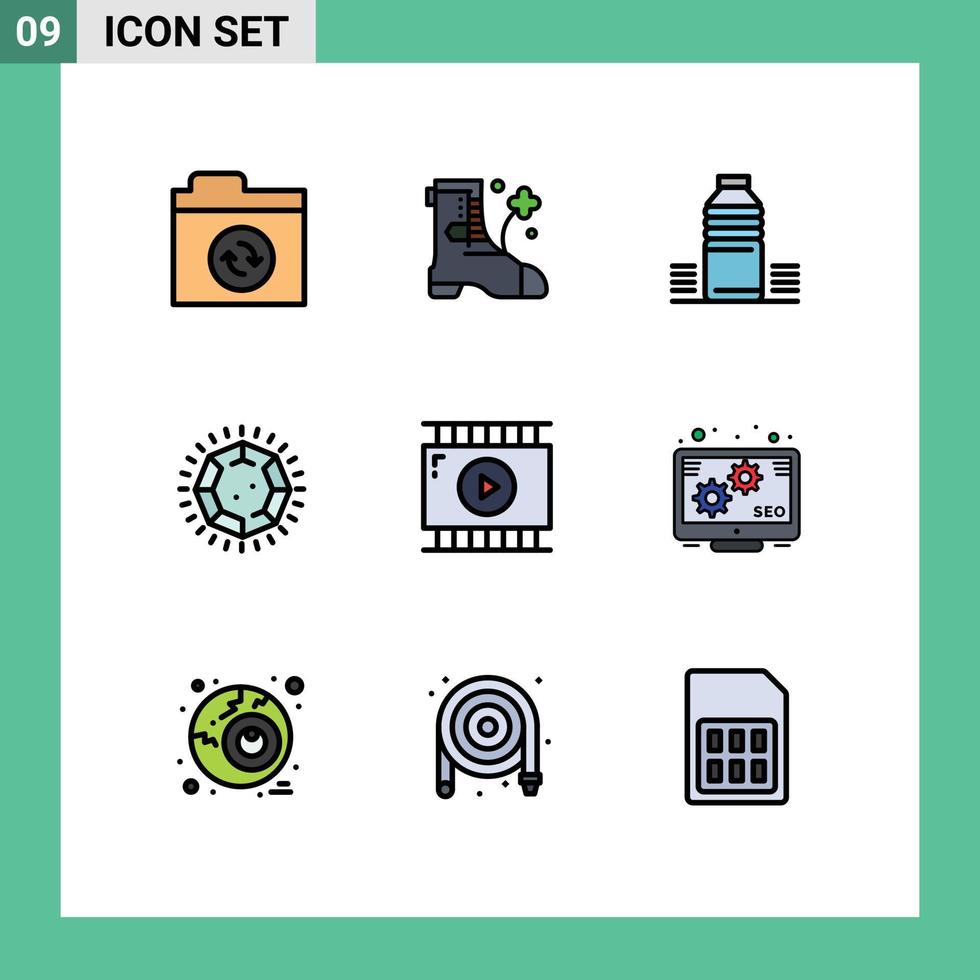 9 gevulde lijn vlak kleur concept voor websites mobiel en apps video app film bewerken drinken sieraden edelsteen bewerkbare vector ontwerp elementen