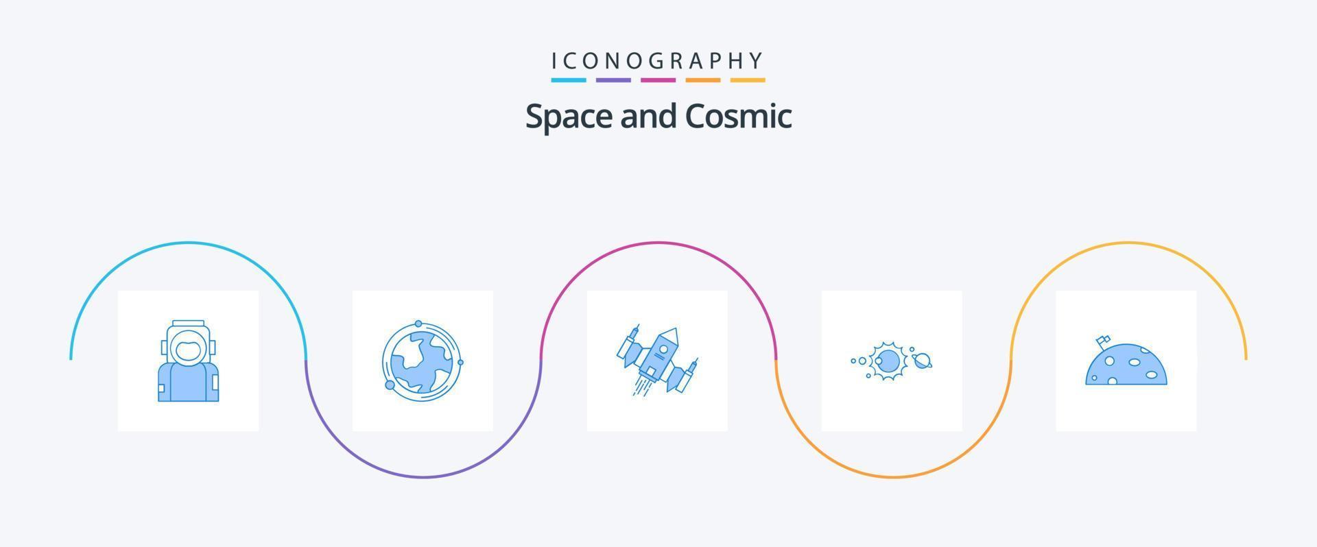 ruimte blauw 5 icoon pak inclusief systeem. geografie. buitenaards wezen. schip vector