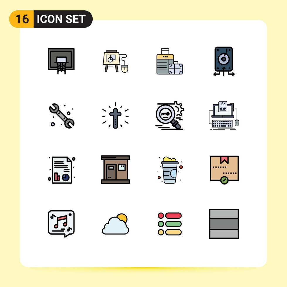 pictogram reeks van 16 gemakkelijk vlak kleur gevulde lijnen van opslagruimte het dossier onderwijs gegevens hotel bewerkbare creatief vector ontwerp elementen