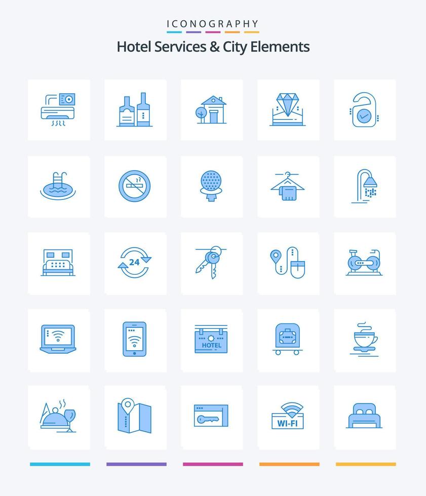 creatief hotel Diensten en stad elementen 25 blauw icoon pak zo net zo uitverkoop. hotel. gebouw. juweel. briljant vector