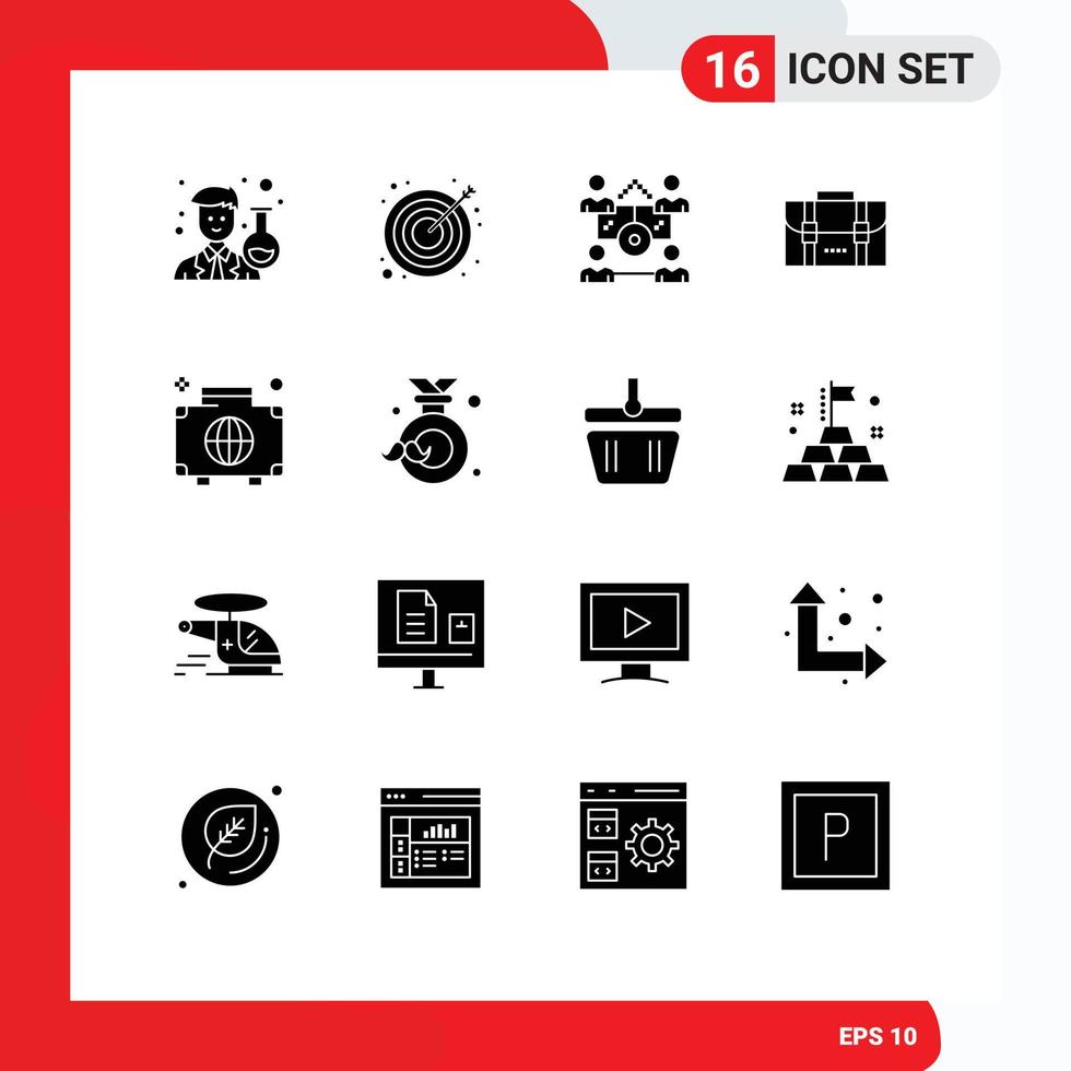 16 universeel solide glyph tekens symbolen van bagage kantoor bedrijf reizen rugzak bewerkbare vector ontwerp elementen