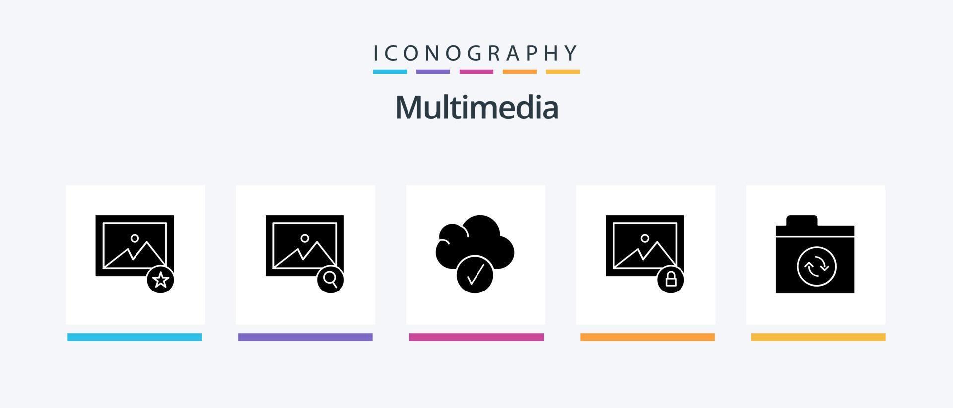 multimedia glyph 5 icoon pak inclusief . gegevens. synchroniseren. bestanden. creatief pictogrammen ontwerp vector