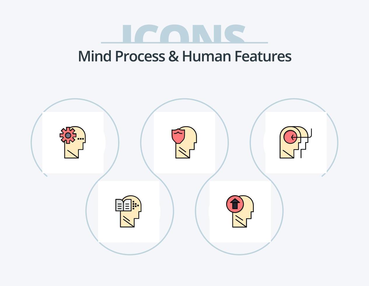 geest werkwijze en menselijk Kenmerken lijn gevulde icoon pak 5 icoon ontwerp. gebruiker. uitpakken. denken. doos. menselijk vector