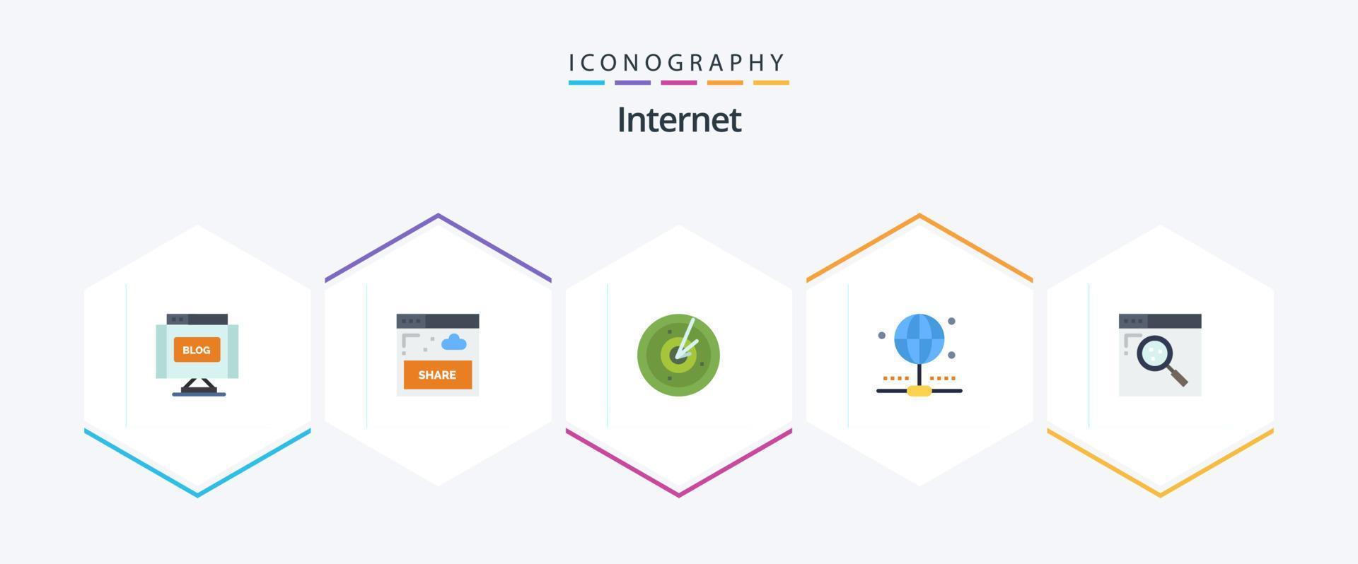 internet 25 vlak icoon pak inclusief zoeken. browser. Oppervlakte. deel. verbinding vector