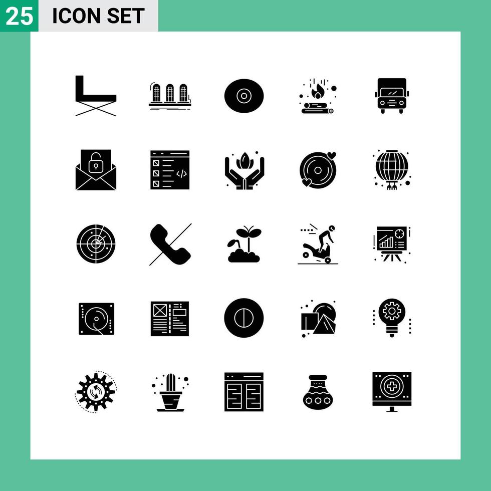 reeks van 25 modern ui pictogrammen symbolen tekens voor auto brand geluid vreugdevuur tit bewerkbare vector ontwerp elementen