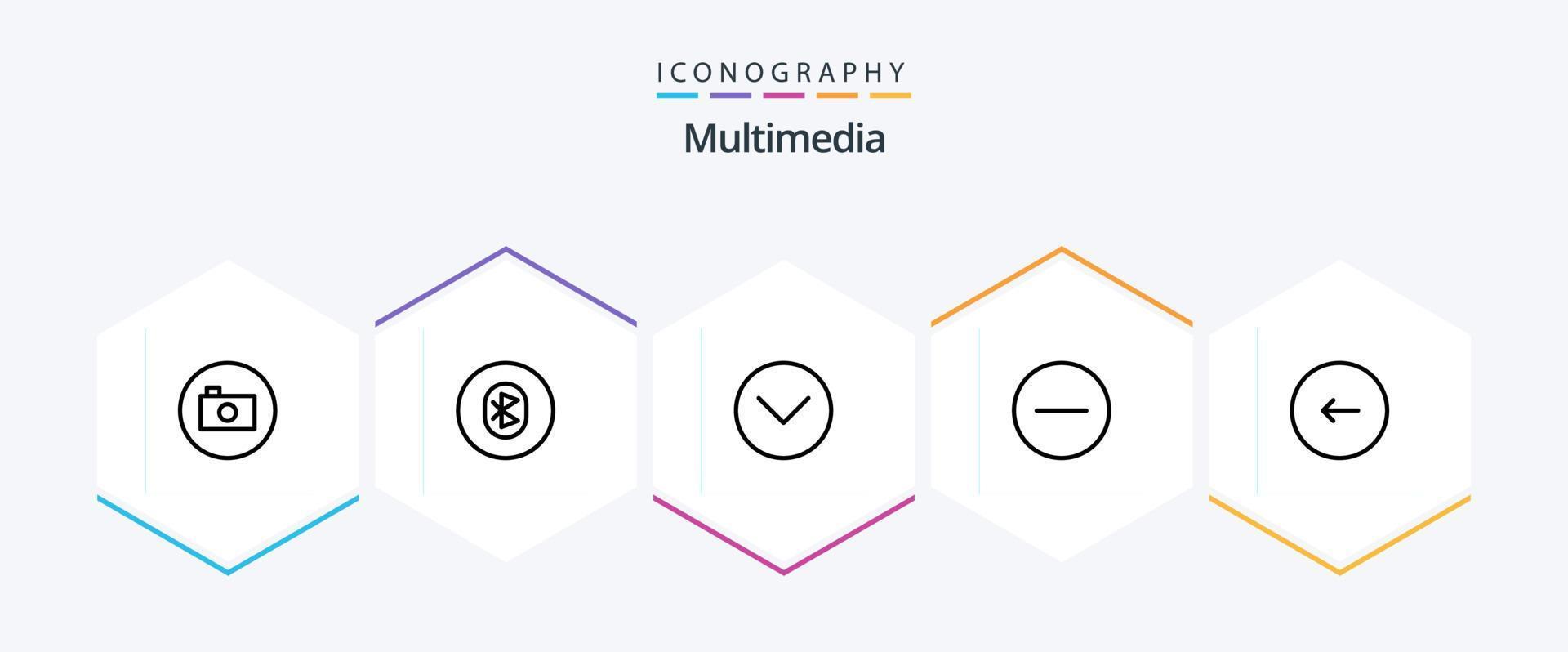 multimedia 25 lijn icoon pak inclusief rug. media speler. draadloze. media. multimedia vector