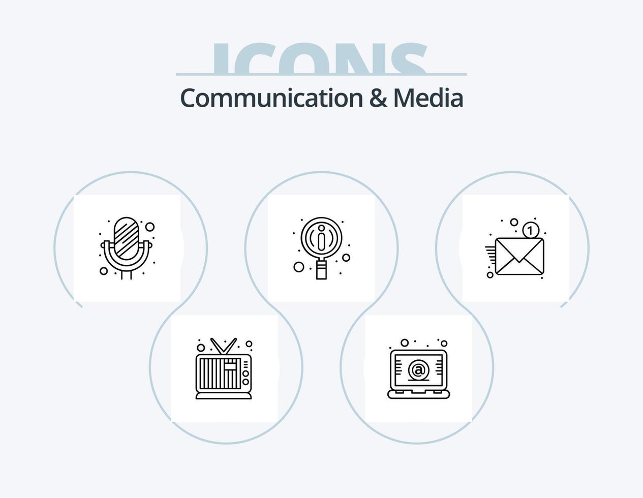 communicatie en media lijn icoon pak 5 icoon ontwerp. boek. contact. pin. boek. video vector