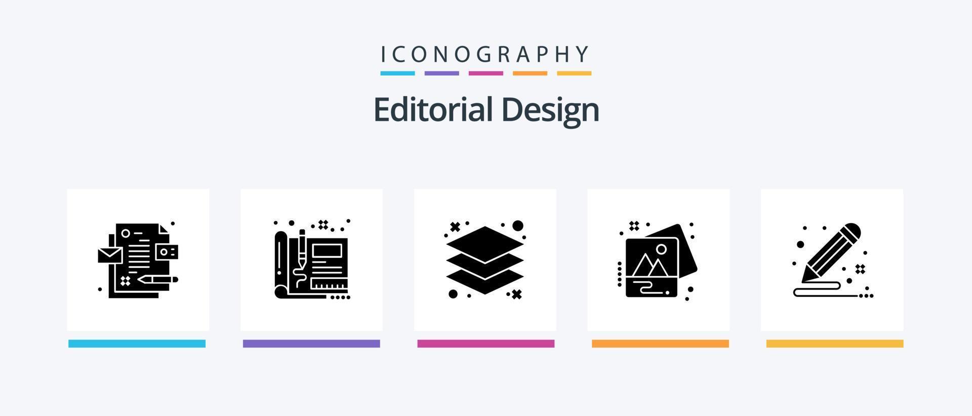 redactioneel ontwerp glyph 5 icoon pak inclusief document. kleur. ontwerp. kunst. foto. creatief pictogrammen ontwerp vector